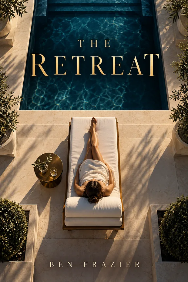 Cover of The Retreat: a figure on a lounger beside a still pool, seen from above.